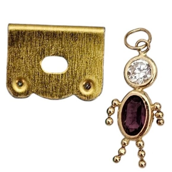 14K Yellow Gold Purple Clear Glass Rhinestone Kid, Boy Mother Charm L533 - Picture 4 of 5
